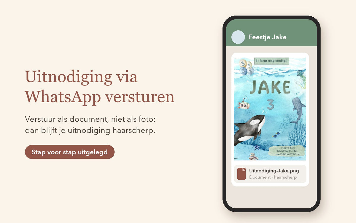 Telefoon met een digitale verjaardagsuitnodiging die als document via een chat is verstuurd