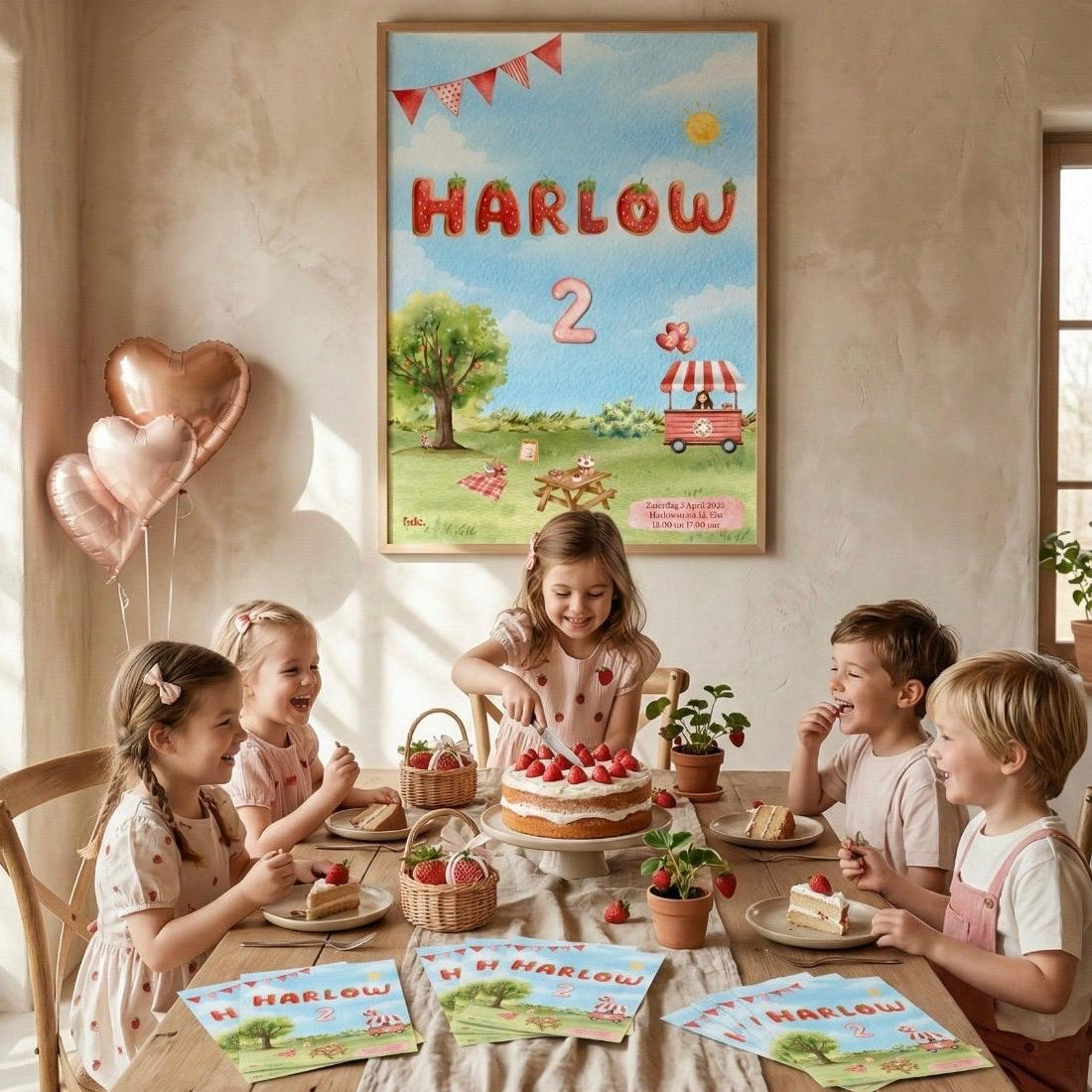 Aardbeien Picknick Verjaardagsuitnodiging | Meisjesfeestje