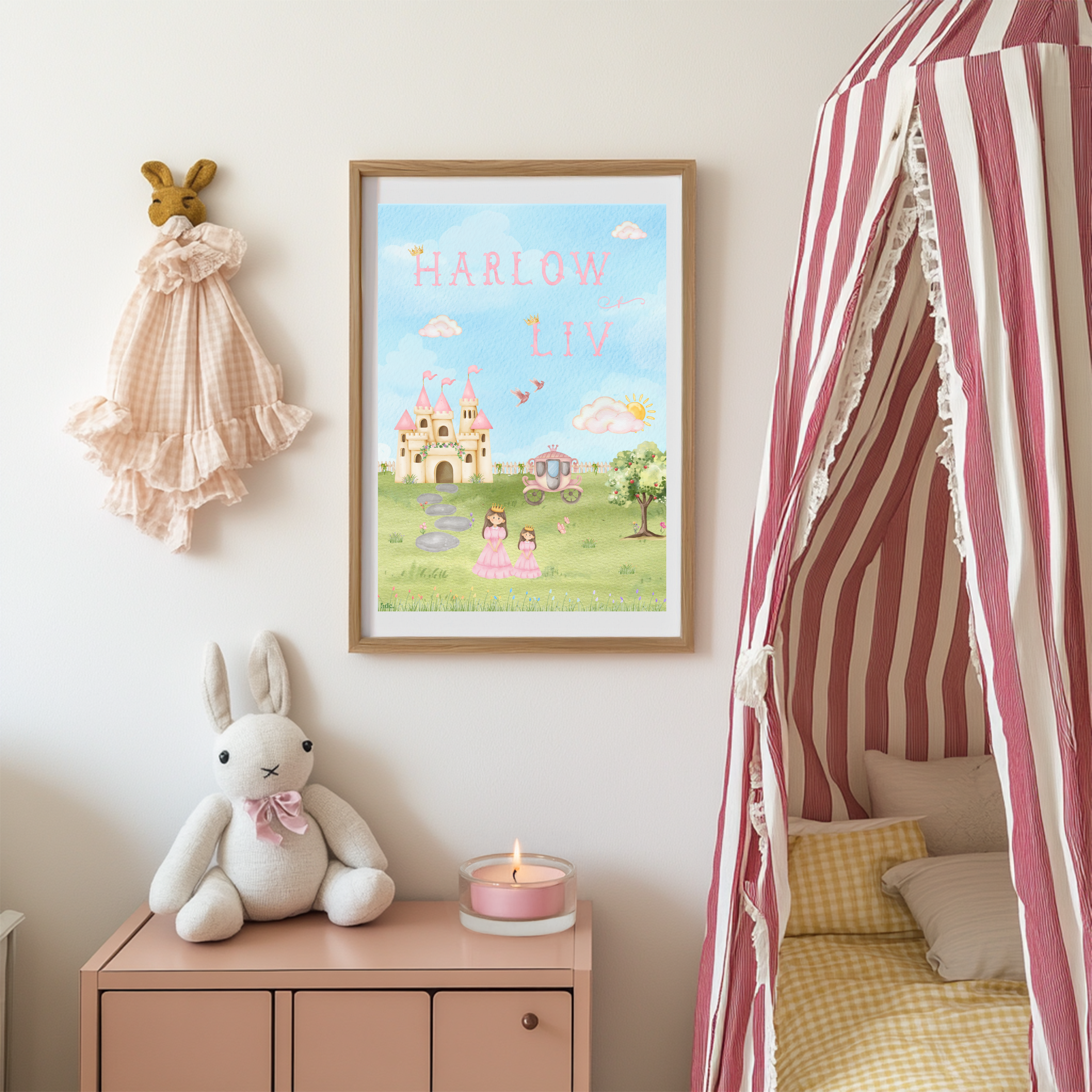 Gepersonaliseerde Kinderkamer Poster - Prinsessen & Kasteel Avontuur