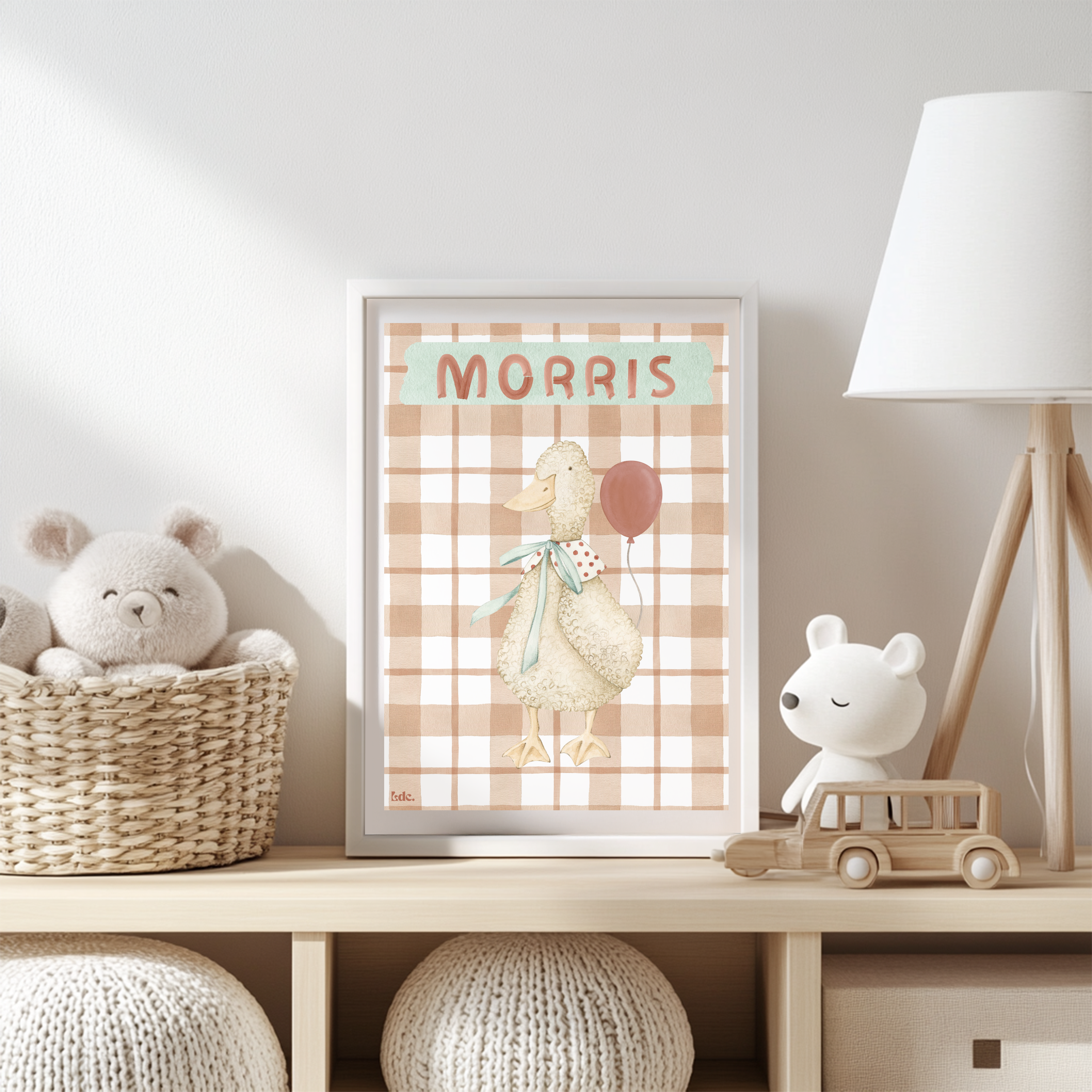 Gepersonaliseerde Kinderkamer Poster - Gans met Gingham Ruit