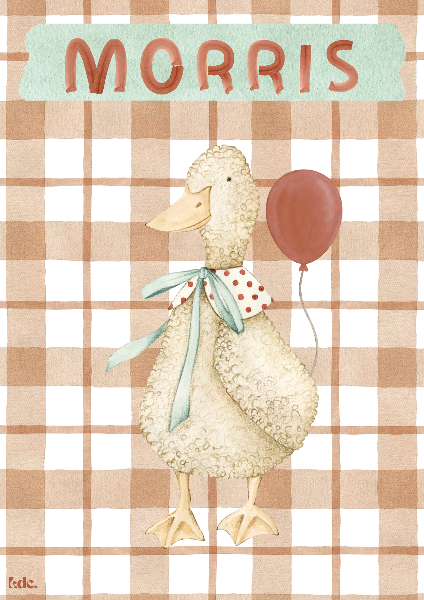 Gepersonaliseerde Kinderkamer Poster - Gans met Gingham Ruit