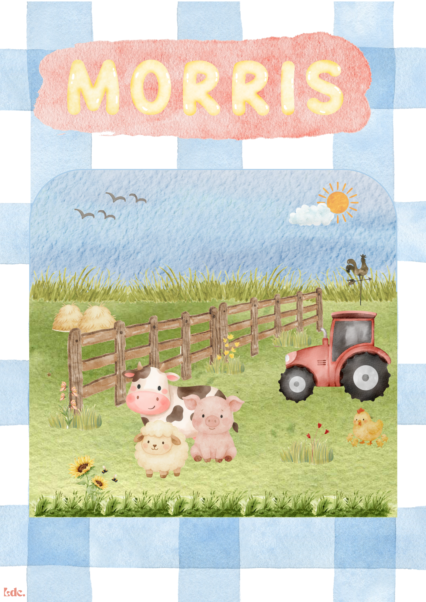 Gepersonaliseerde Kinderkamer Poster - Boerderij Avontuur met Gingham Ruit