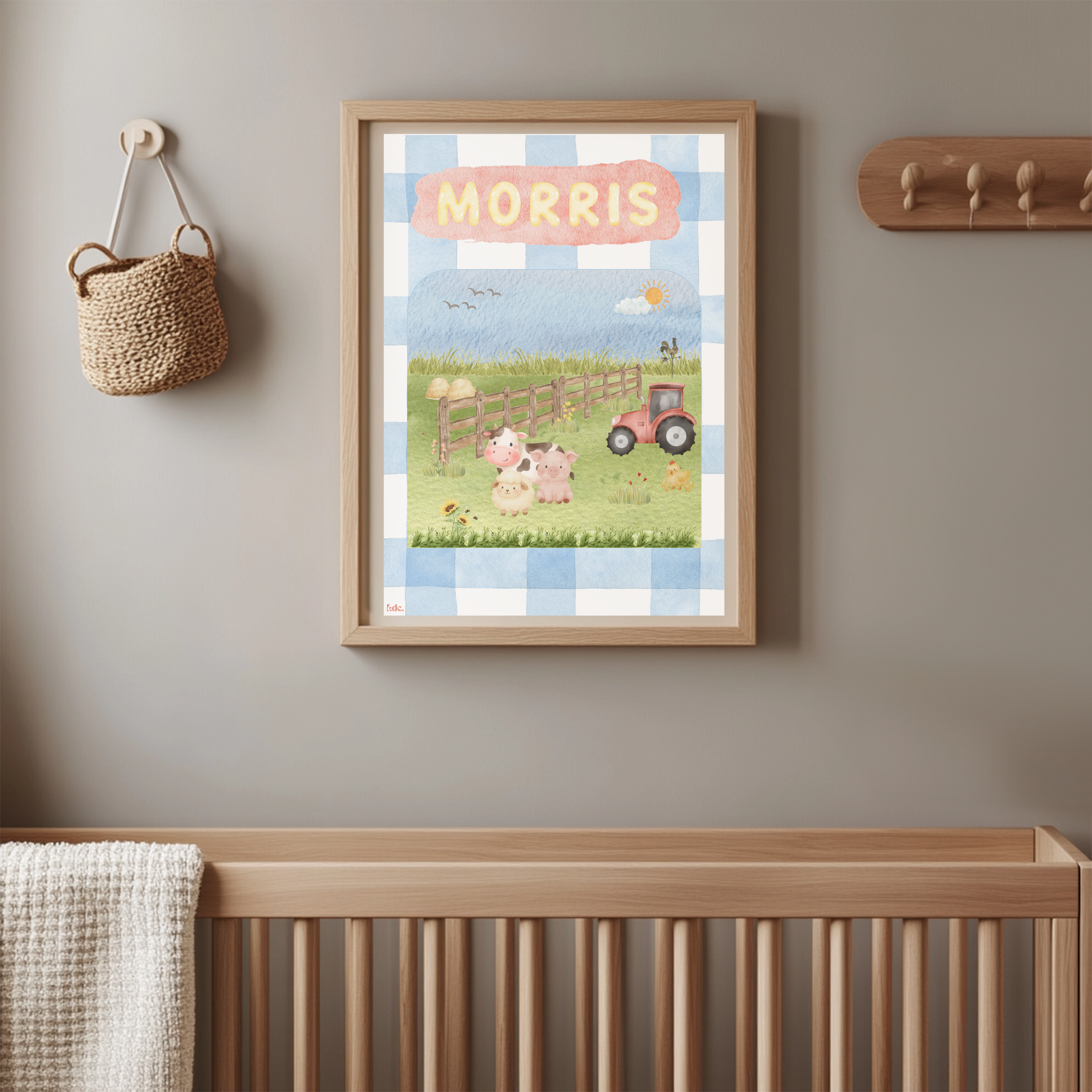 Gepersonaliseerde Kinderkamer Poster - Boerderij Avontuur met Gingham Ruit