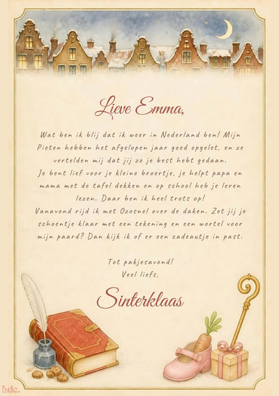 Persoonlijke brief van Sinterklaas op naam op een rode achtergrond
