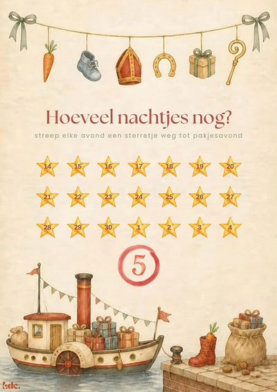 Sinterklaas aftelposter "Hoeveel nachtjes nog?" aan de muur